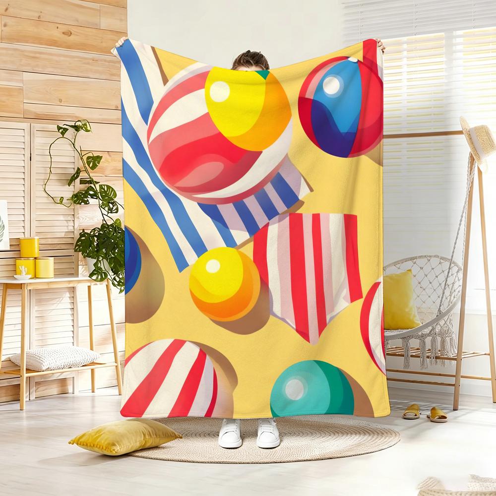 Summer Retro Beach Ball Throw Lightweight g Flannel Blanket Soft Skinfriendly for Summer Cooling