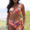 Multicolor Flower Print Bikini Set Padded Bra High Underwire Halter Waist Briefs Swimsuit