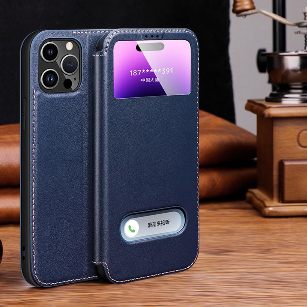 Чехол для телефона из натуральной кожи с прозрачным окошком для iPhone 15 14 13 12 11 Pro Max XR XS X 7 8 Plus SE 2020 Магнитная откидная крышка