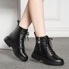Женские ботильоны на плоской платформе, весенние ботинки, черные черные туфли на шнуровке среднего размера, модная обувь для вечеринок
