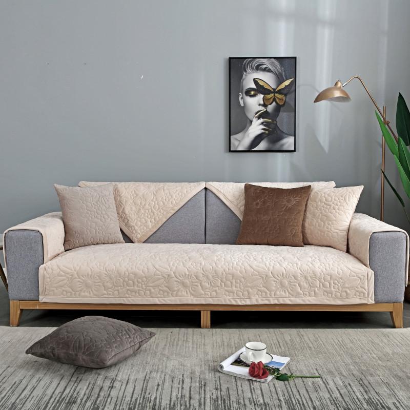 New Autumn and Winter Plush Super Soft Quilted Sofa Cushion Simple Solid Color Non-slip Sofa Cushion Cover