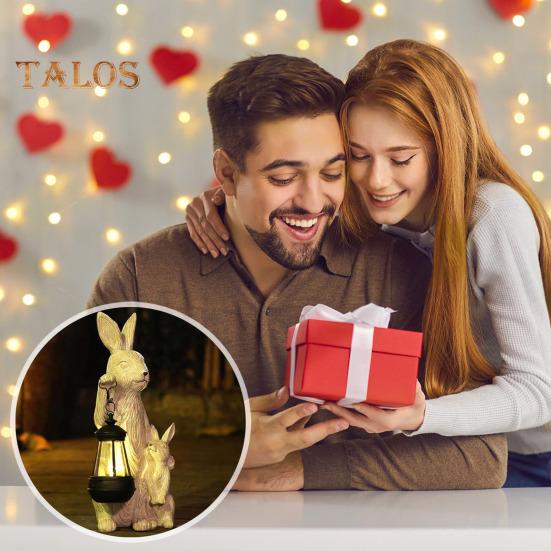 Садовая солнечная статуя кролика с фонарем, светодиодная подсветка, уличная скульптура кролика, водонепроницаемая смоляная фигурка кролика для пасхального патио, двора, газона, декора