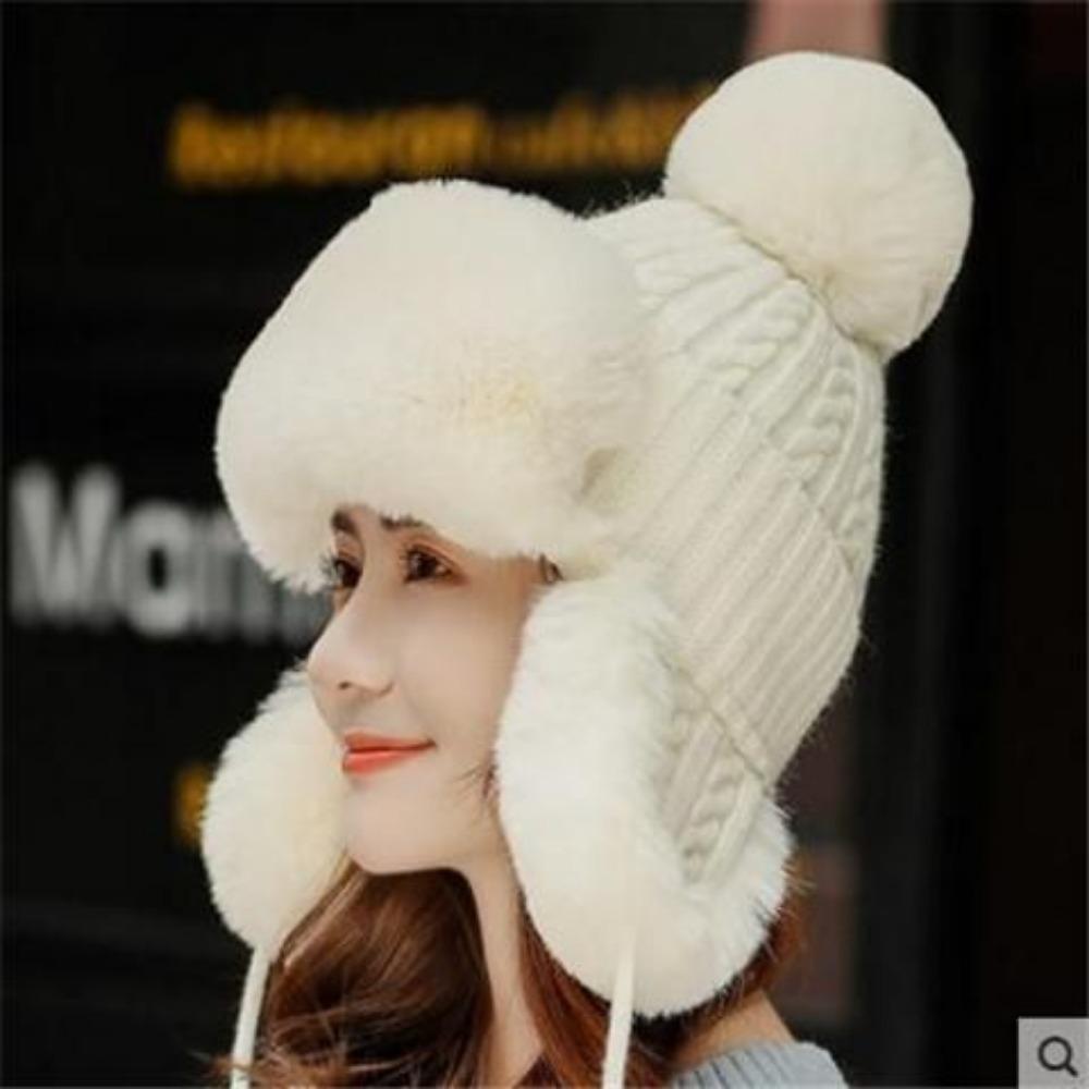 Шапка Женская зимняя вязаная шапка, защищающая от холода Зимняя велосипедная защитная шапка для ушей Утолщенная конструкция Ветрозащитная, теплая и удобная