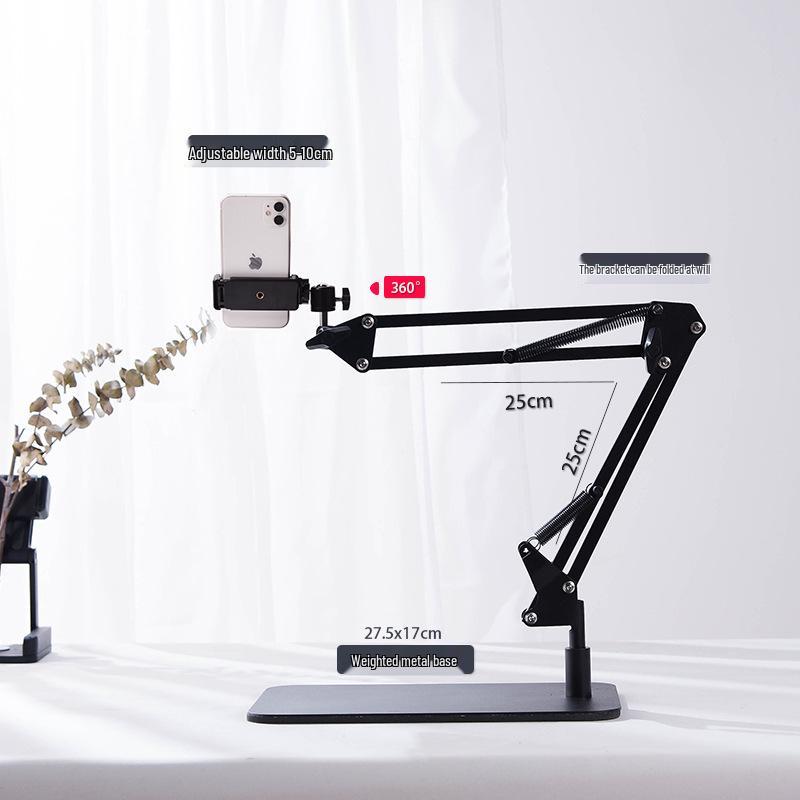 Cantilever Multi-Camera Floor Stand with Long Arm for Top-Down Shots & Multi-Platform Phone Holder in Mirror Live Streaming & Photography