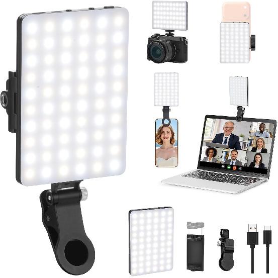 Newmowa 60 LED High Power Rechargeable Clip Fill Video Conference Light | with Front & Back Clip, Adjusted 3 Light Modes for Phone, iPhone, Android,