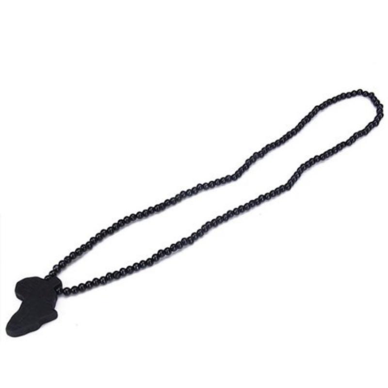 Ожерелье с подвеской в форме карты Африки из деревянных бусин - черное