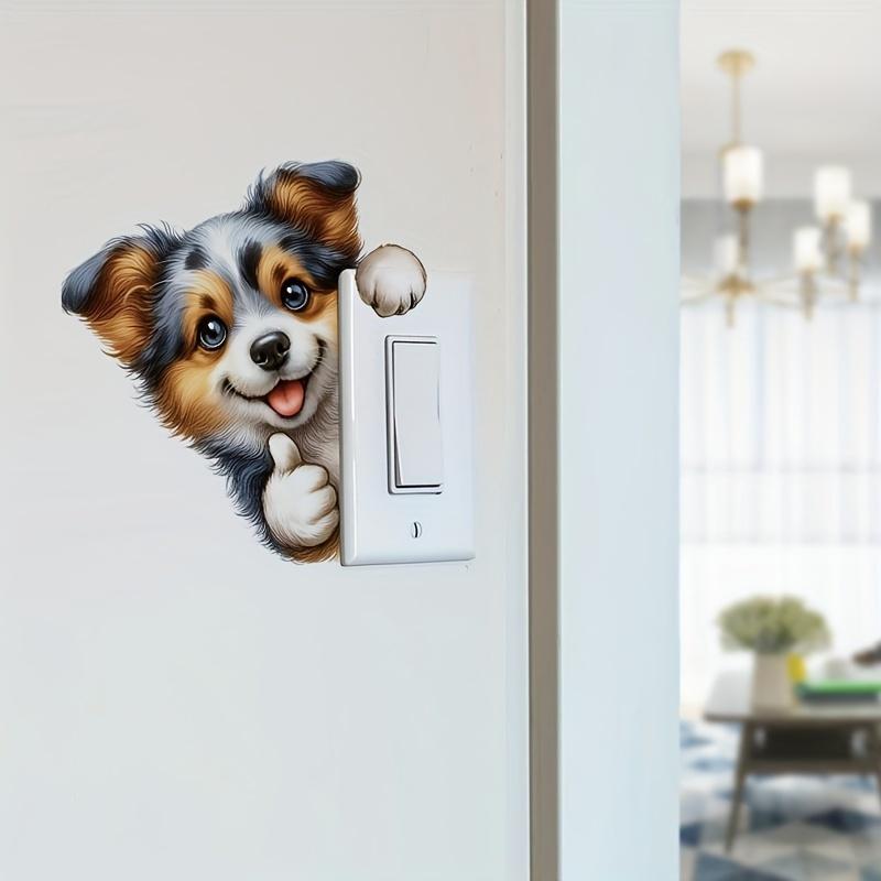 Adorable Dog Pattern Stickers for Ceramic Surfaces Self-Adhesive Decorative Lightly Glossy Animal Themed Toilet Seat Cover Art with Unique Design