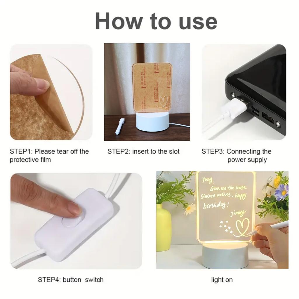 Современная креативная светодиодная настольная лампа со стираемой доской для письма и ручкой - используется для дома, комнаты, свадьбы, Рождества, праздничного украшения