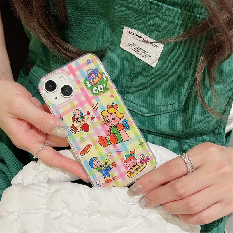 Ins цветной клетчатый чехол для iPhone17ProMax iPhone 15/14/13 с ремешком для мальчиков и девочек