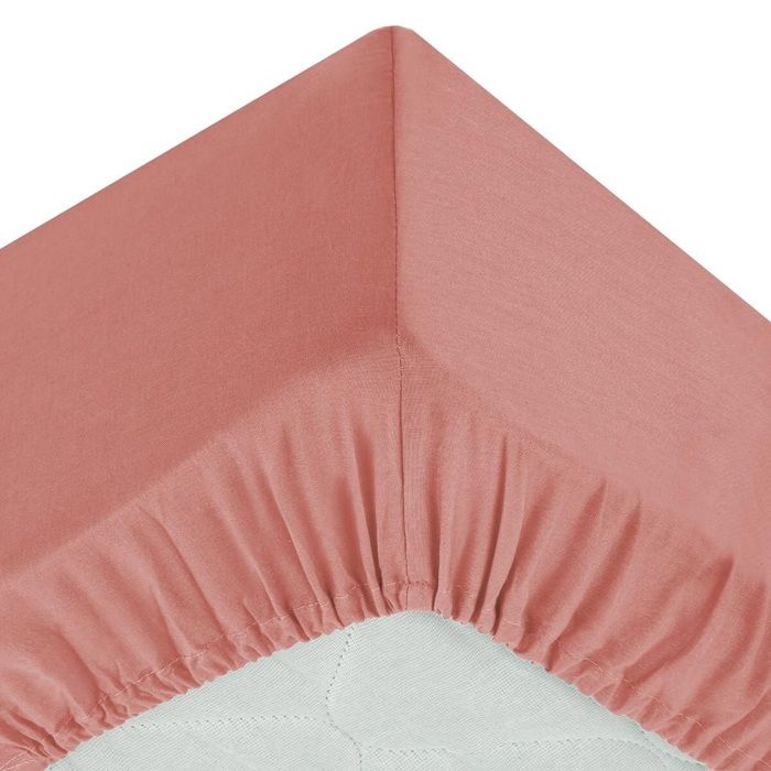Drap housse - Coton uni - 160 x 200 cm - Couleur blush - Entretien facile
