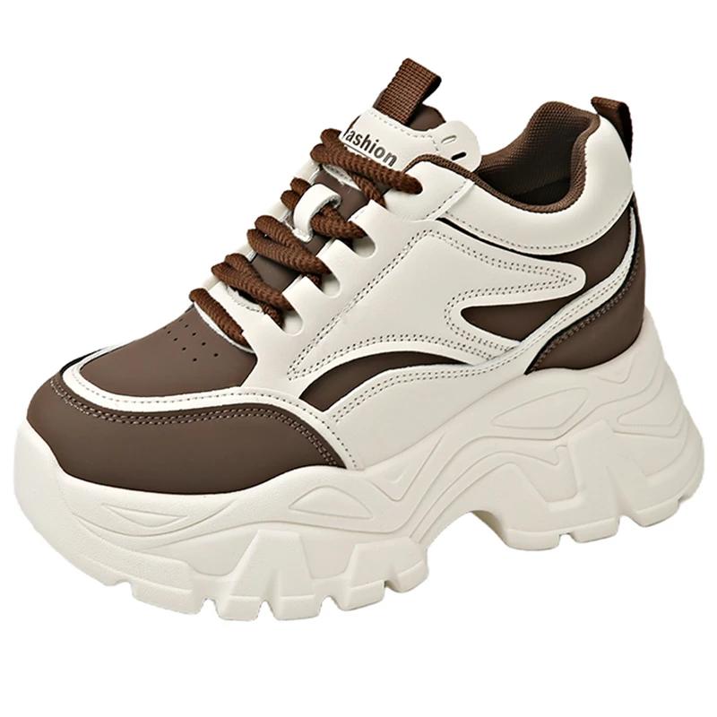 Женские кроссовки на массивной платформе смешанных цветов, на шнуровке, с толстой подошвой, вулканизированная обувь, женские спортивные туфли из искусственной кожи, нескользящие