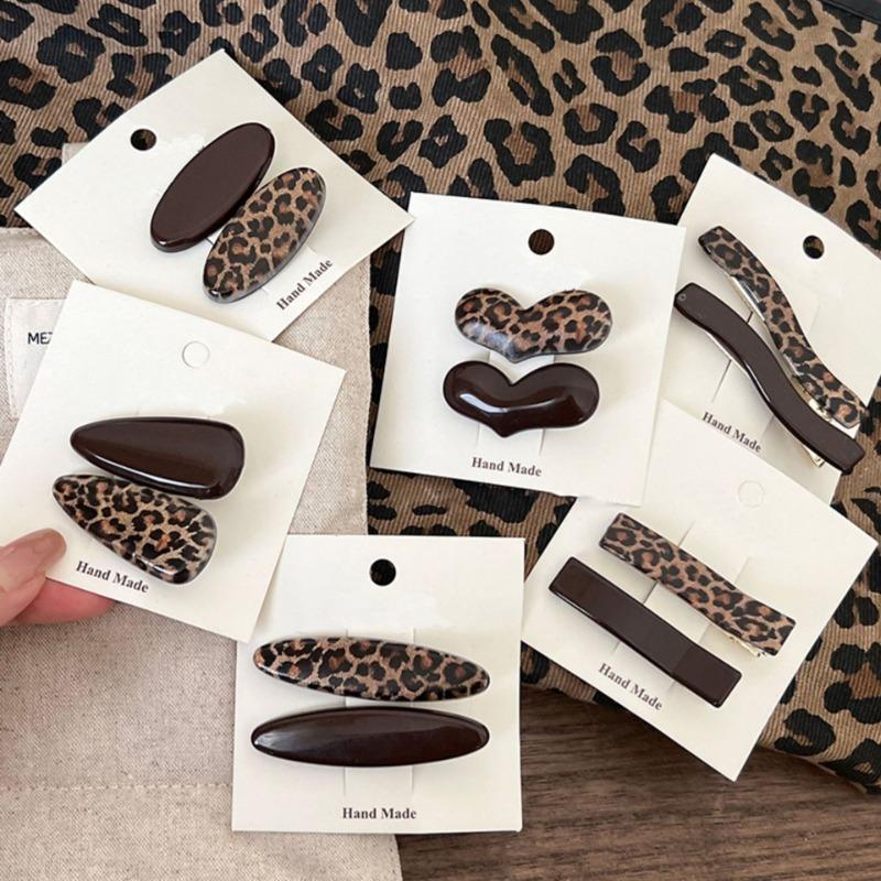 Coffee leopard print hairpin side clip side bangs clip temperament love duck bill clip female word hairpin hair accessories