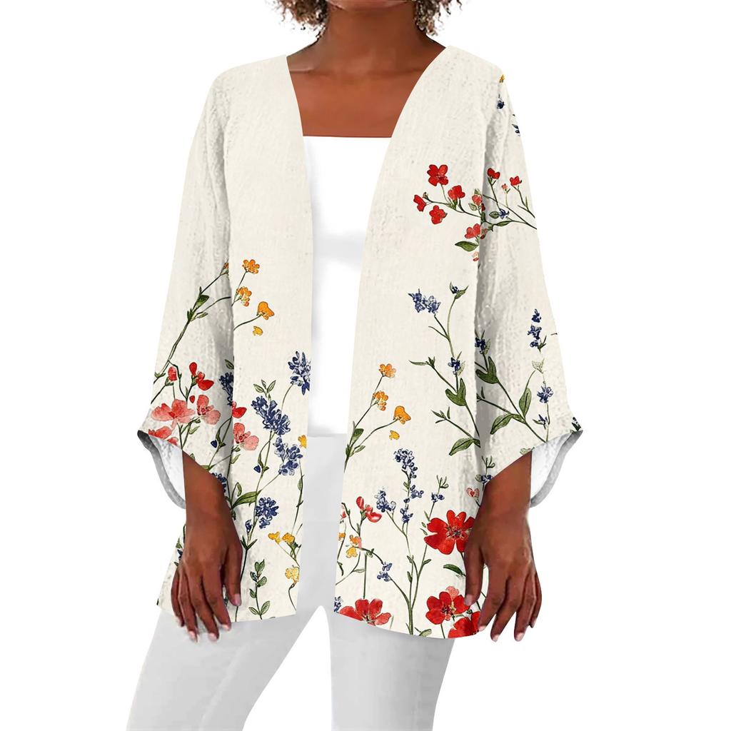 Women's Casual And Fashionable Printed Lightweight Mid Length Jacket Cardigan Cardigan