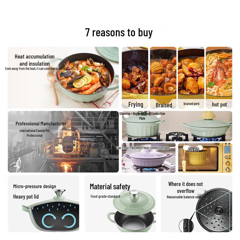 Buydeem 24cm Black Enamel Cast Iron Pot