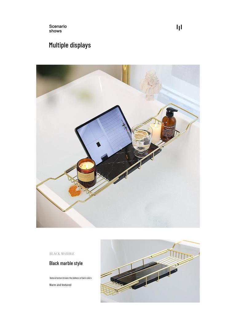Black & Gold Marble Stainless Steel Bathtub Organizer & Soaking Rack