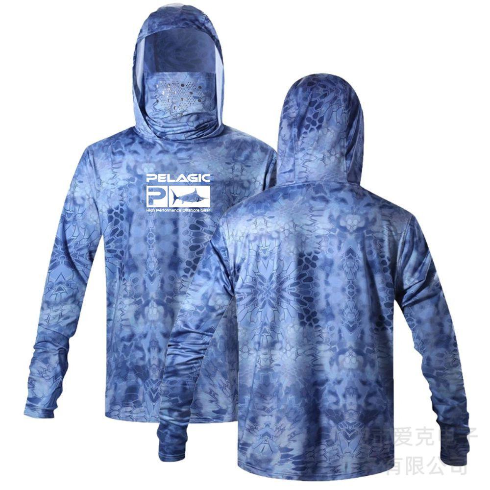Pelagic Fishing Suit Summer Sportswear Men's Hooded Mask Fishing Shirt Quick-Drying Breathable T-Shirt