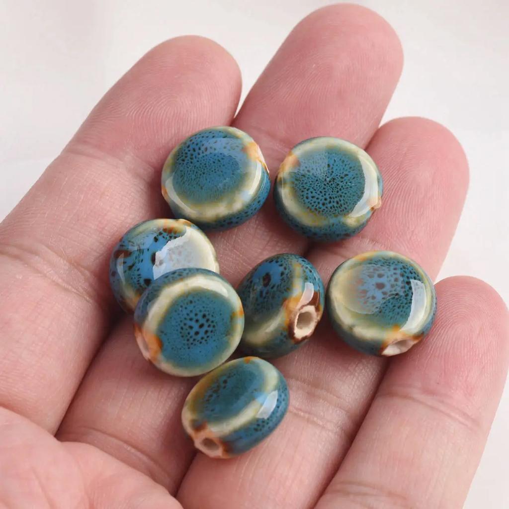 20 шт. Плоские круглые 15 мм Керамические фарфоровые бусины-разделители ручной работы Лот для изготовления ювелирных изделий Аксессуары DIY Поделки Фурнитура Креативные бусины