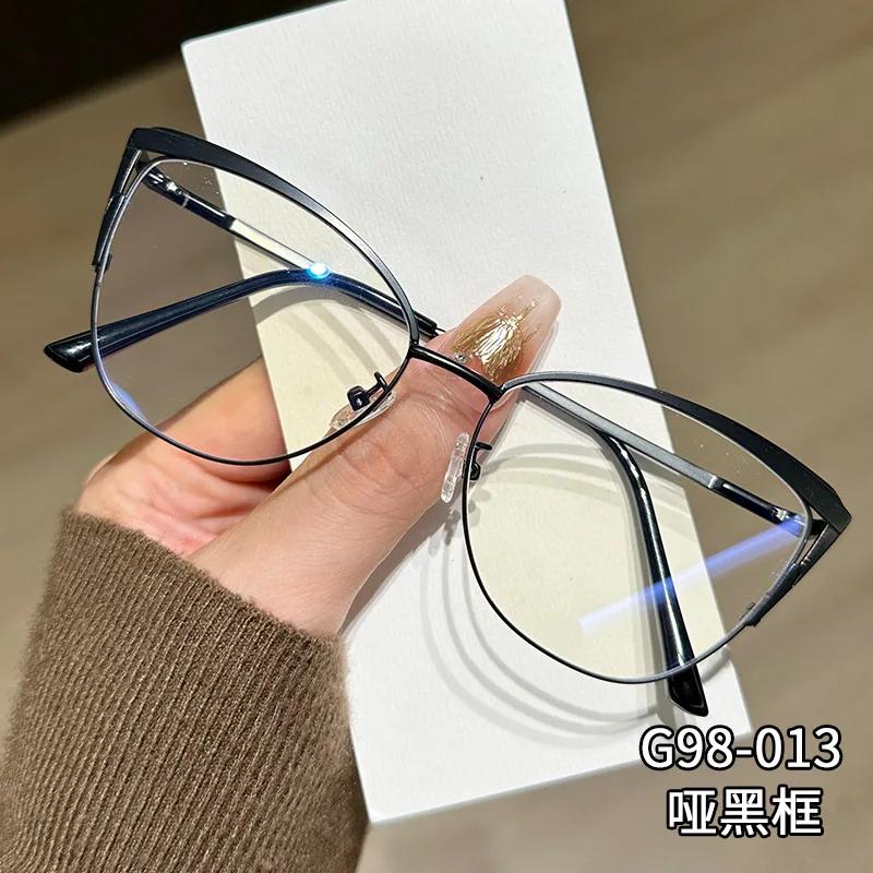 Metal Frame Glasses Women Anti Blue Light Cat Eye Eyewear Type Non-prescription Decorative Flat Glasses Lunettes De Soleil Homme
