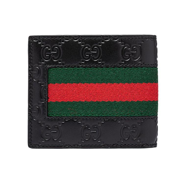 Gucci Черный складной кошелек из тисненой кожи с веб-полоской GG для унисекса, для повседневного использования