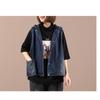 Printed Hooded Denim Vest Women's Loose Oversized Jacket Loose Casual Short Top New Fashion Autumn