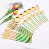 24Pcs Colorful Handle Gold Dinnerware Cutlery Set Stainless Steel Mirror Knife Fork Spoon Flatware Set Western Kitchen Tableware Service for 6