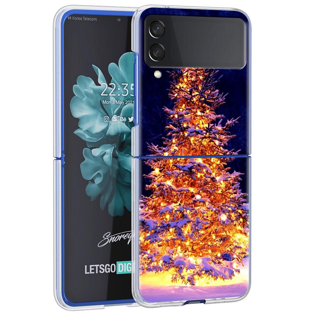 Чехол Merry Christmas Tree Deer для Samsung Galaxy Z Flip 4 5G Прозрачный жесткий чехол для мобильного телефона ZFlip Clear PC Luxury Coque