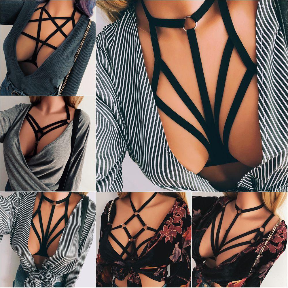 Summer Bralette Hollow Push Up Crop Top Belt Lingerie Cage Harness Sexy Bandage Bra