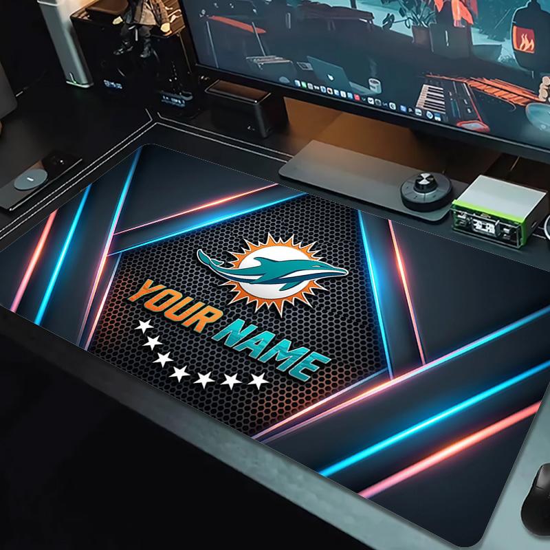 Custom Name Miami Dolphins Print Cushion Non-slip Laptop Tablet Big Mousepad XXL Mat Mini PC Playmat With Lock edge