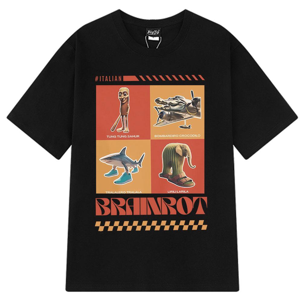 Italian Brainrot Tralalero Tralala Tung Tung Tung Sahur Bombardiro Crocodilo Funny Meme T-shirt Men Women Fashion Loose T Shirts