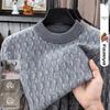 Мужской толстый свитер из шерсти яка с косами - Круглый вырез, Длинный рукав, Вышитый дизайн