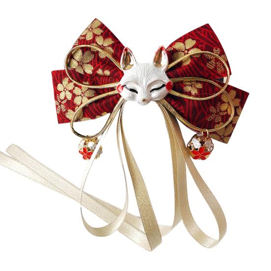 Красная заколка-бантик с кисточками, декор в виде лисы, длинная лента, празднование китайского Нового года, мультяшный аксессуар для волос