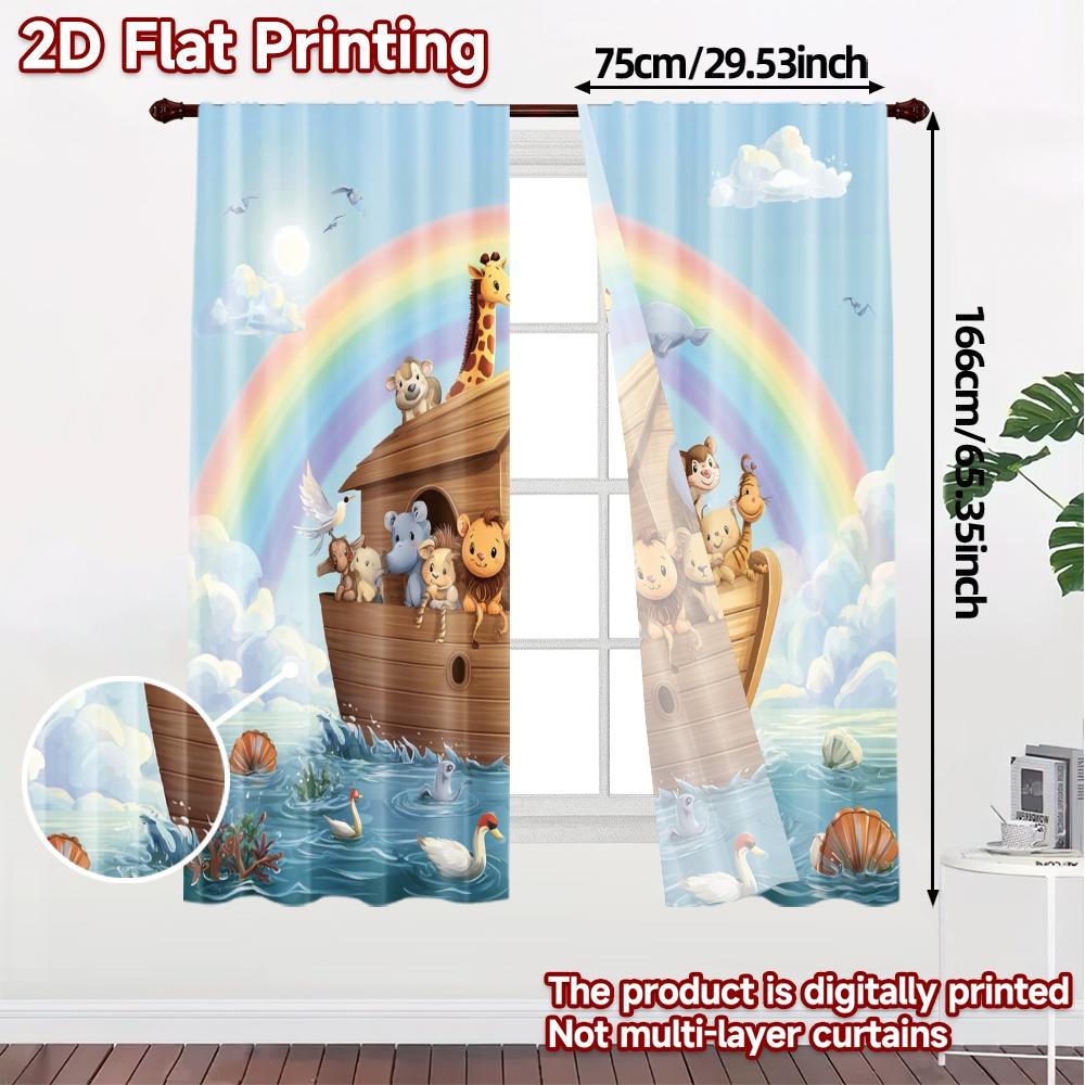2pcs, 2D FLAT PRINTING Curtains (Without Rod) Rainbow Ark(1) Minimalist Modern Curtains Fabric Curtains Outdoor Decorations for
