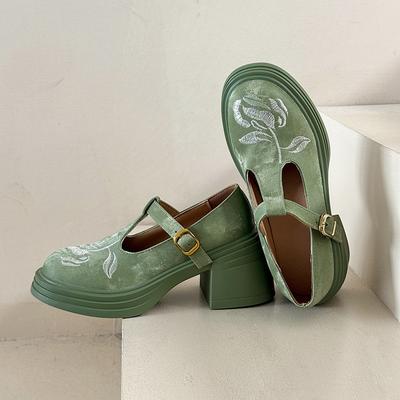 Модная женская обувь на среднем каблуке, массивная обувь, вышивка, ретро-сандалии, летние туфли-лоферы на каблуке, новинка 2025, замшевые, повседневные, Zapatillas De Mujer