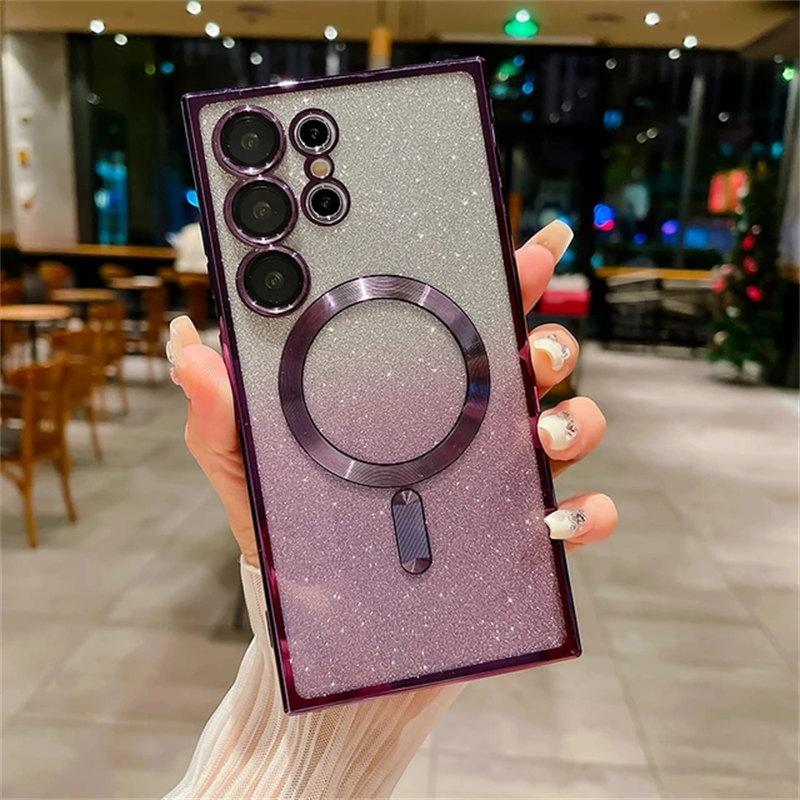 Роскошный блестящий магнитный женский чехол для Magsafe для Samsung Galaxy S24 S23 S22 Ultra Plus, аксессуары, чехол для беспроводной зарядки