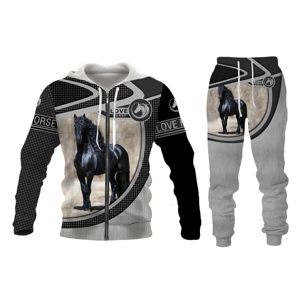 Спортивный костюм с 3D толстовкой с рисунком лошади и животного, Мужская забавная уличная куртка с капюшоном и костюм на молнии, комплекты с длинными рукавами