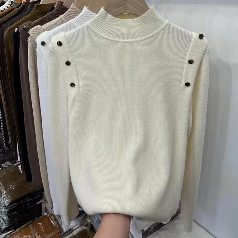 Модный элегантный однотонный вязаный свитер с полувысоким воротом для женщин, осенний повседневный облегающий свитер с длинным рукавом для женщин, топы, зимние теплые базовые трикотажные изделия 24880