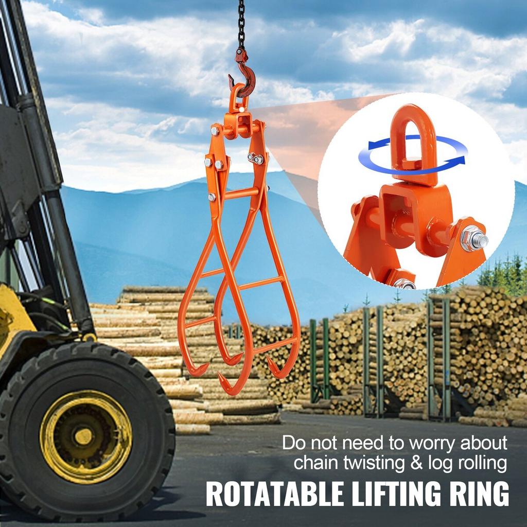 Timber Claw Hook, 36 inch 4 Claw Log Grapple for Logging Tongs, Swivel Steel Log Lifting Tongs, Eagle Claws Design with 3307 lbs/1500 kg Loading