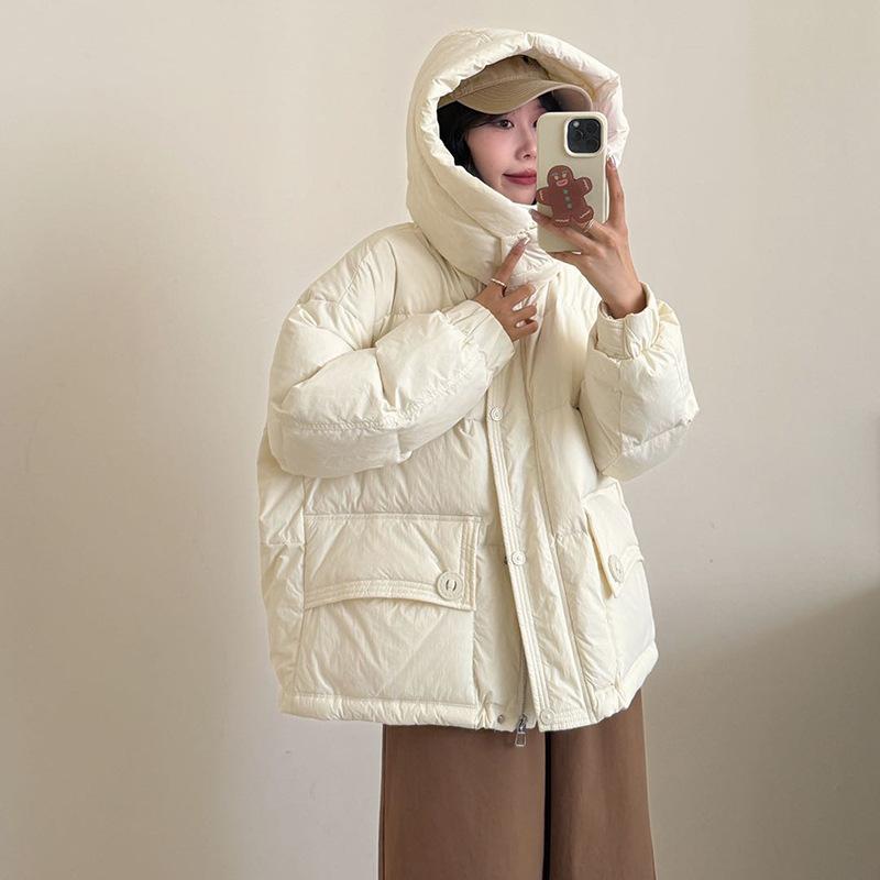 High-luxury white duck down jacket women's 2024 winter fashion sweet small man covering meat high-end bread jacket