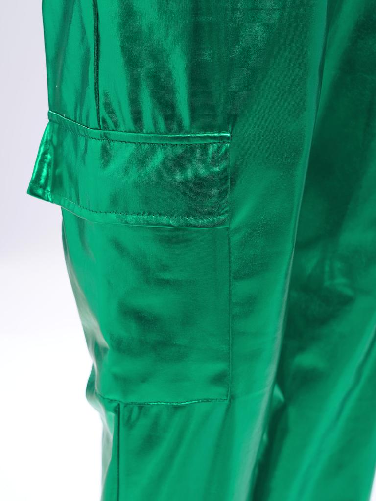 Unisex Kids Metallic Shiny Pants Elastic Waistband Design Hip Hop Jazz Dance Trousers