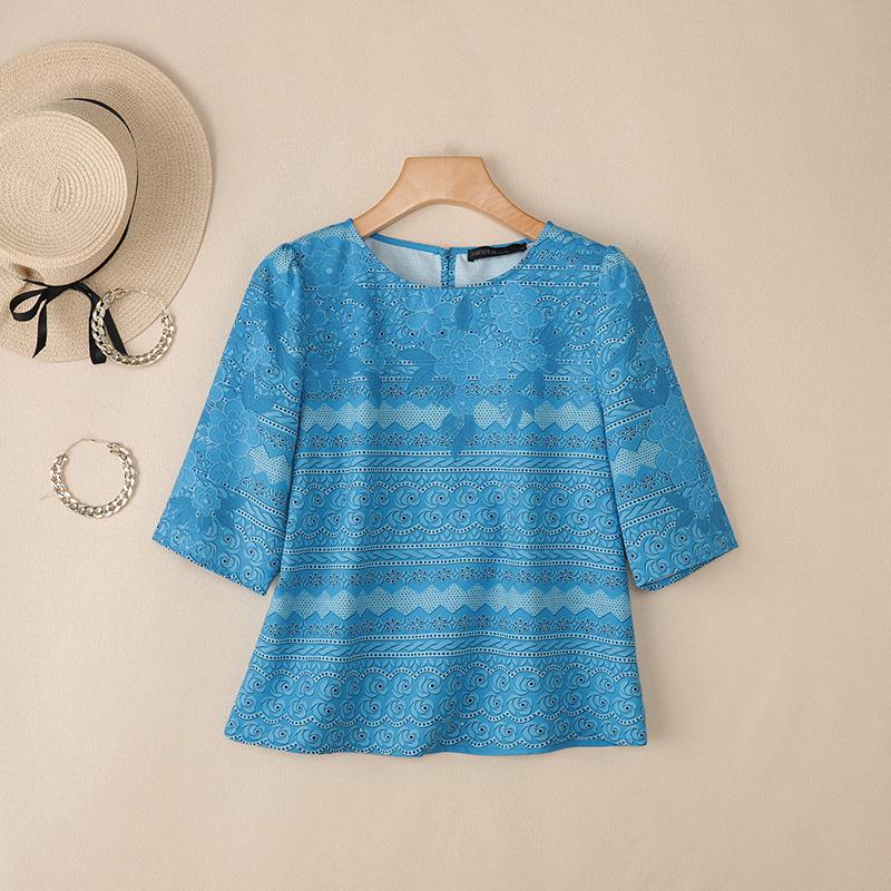 ZANZEA Женская повседневная блузка с круглым вырезом, рукавом три четверти, свободного кроя, с принтом