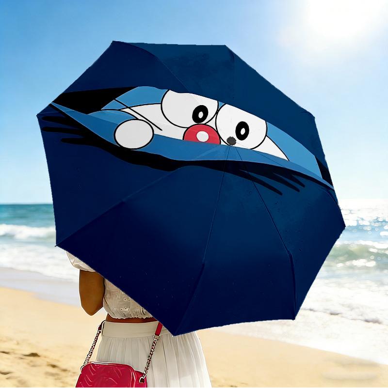 Peekaboo Cat 8 Ribs 3Fold Black Glue Uv Protection Umbrella Sun Protection Rainproof Compact Folding Umbrella For Travel Daily Use C92440