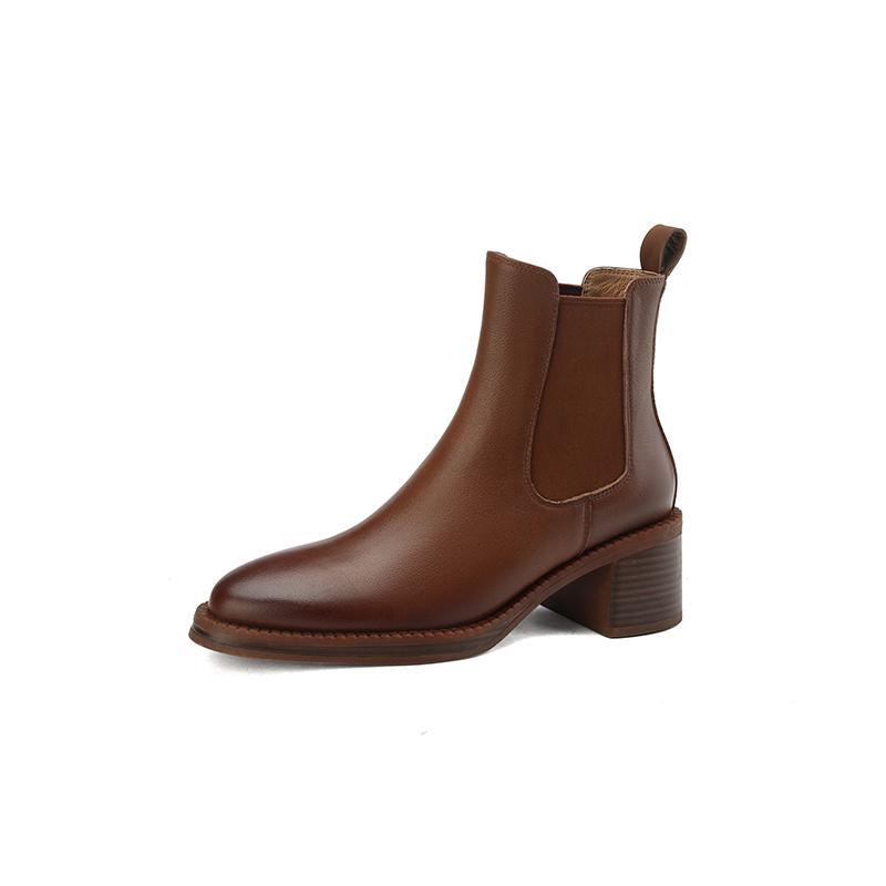 Women Ankle Boots Luxury Genuine Leather High Heels Elastic Band Black Chelsea Short Boots Elegant Female Booties Designer Shoes