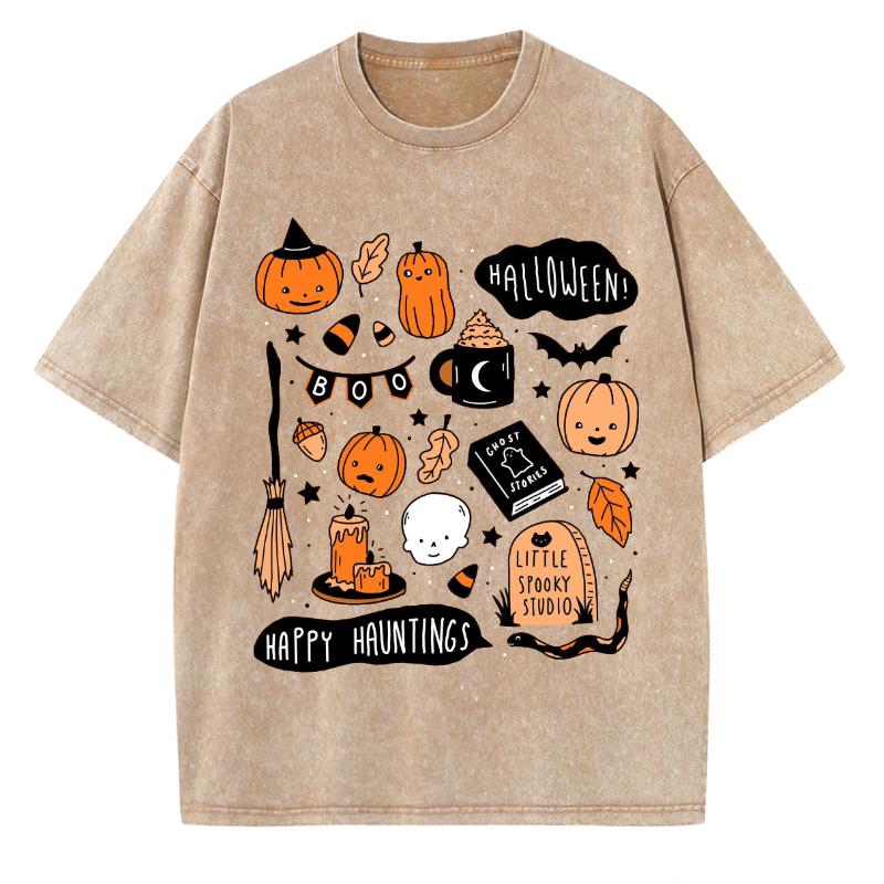 Женские футболки с принтом тыквы Happy Halloween, стираная ткань, большие дышащие, с короткими рукавами, винтажные, состаренные