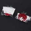 2pcs Diamond Rose Wrist Corsage Rose Red Wedding Corsage Beautiful Hand Flower  For Bridesmaid