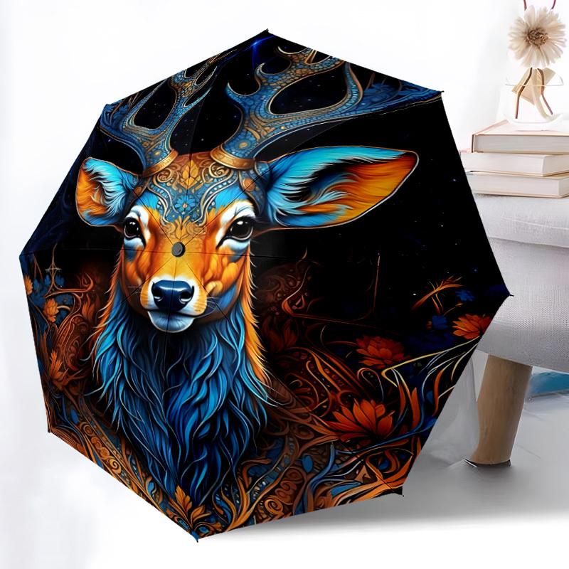 1pc Colorful Deer Fantasy Automatic Open/Close, 8-Rib Durable Frame, Compact Folding, Elegant Man/Women's Travel052