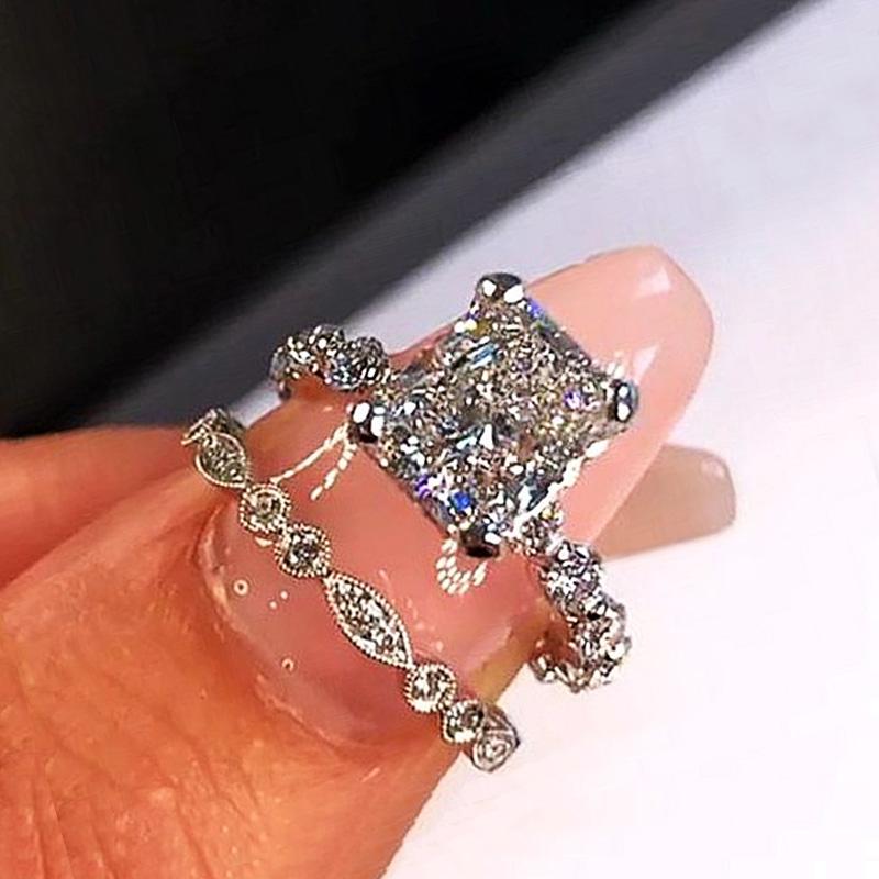 Huitan Creative Wedding Sets Rings Women Fashion Double Stackable Design Brilliant Square White Cubic Zirconia Ring Jewelry
