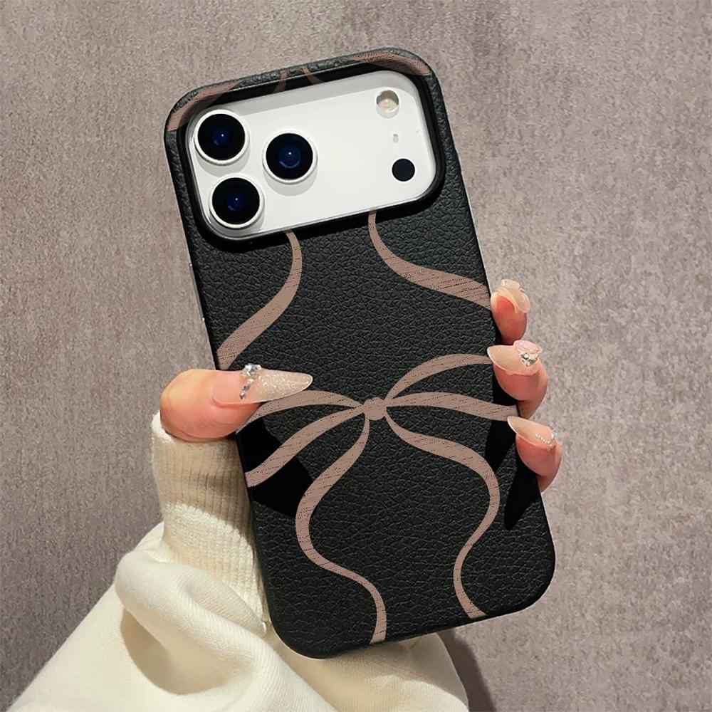 Коричневый Бант Модный Узор в Стиле Ins Чехол для Телефона Для IPhone 17 13 14 16 15 12 11 Pro Max 15 Plus 16e Ударопрочный Мягкий Чехол
