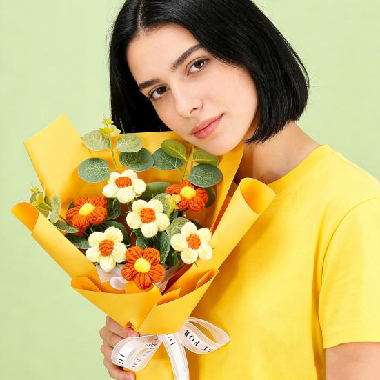 Искусственные цветы Ручной работы Вязаный крючком букет цветов Мягкая хлопковая пряжа Не требует ухода Гибкие стебли Искусственный цветок День святого Валентина Свадебное украшение