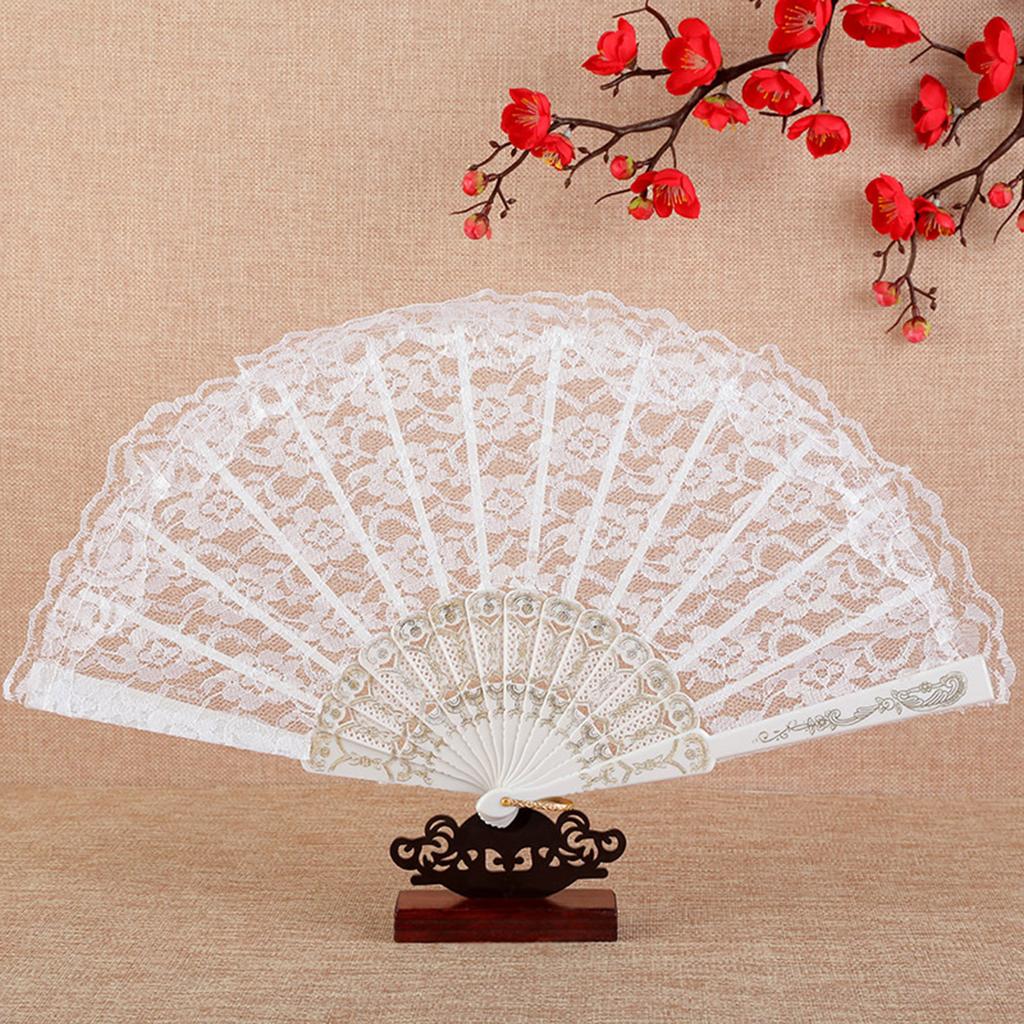 Black Lace Folding Fan Vintage Handheld Fan Women Girls Spanish Lace Fans For Dr