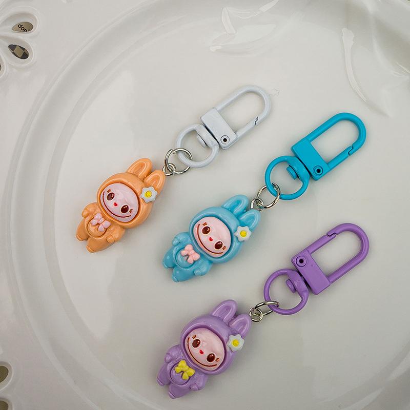 5Pcs Cartoon Kawaii Flower Labubu Keychain Pendant  Funny Car Keyring Exquisite Cute Backpack Decoration Accessories Gift